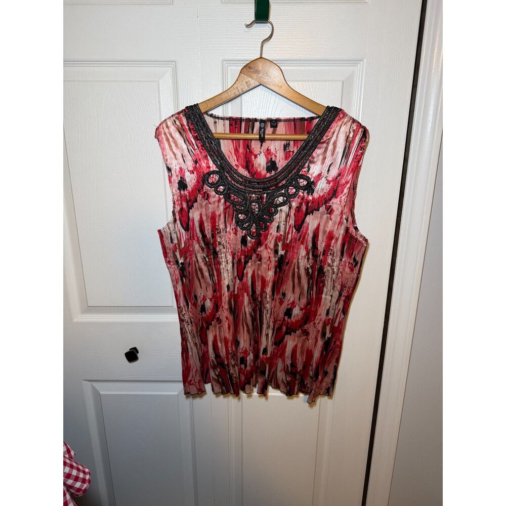 Milano Pink Black Abstract Print Pleated Sleeveless Top Women's 1X